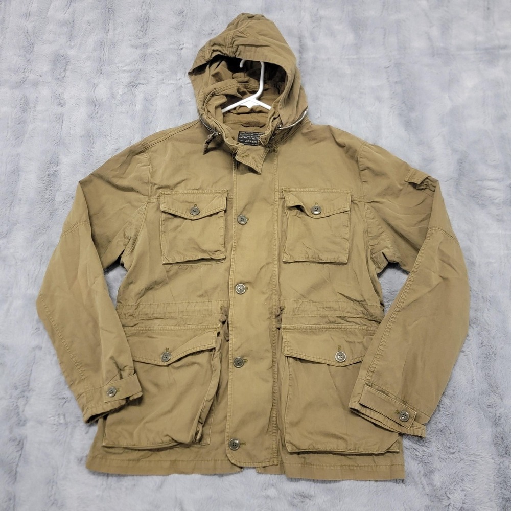 J.Crew Jacket Mens XL Olive Green Canvas Field Mechanic Military Hooded Full Zip